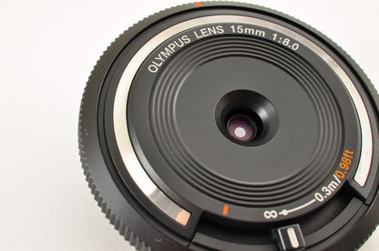 [Top Mint+++] Olympus Lens 15mm f/8 Black BCL-1580 Body Cap Lens for Pen US OR
