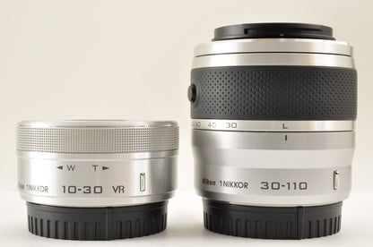 [Top Mint+ SC: 803] Nikon 1 J5 Silver W zoom kit 10-30mm & 30-110mm VR US Stock