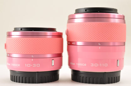 [Mint+++ SC:1653] Nikon 1 J1 Pink 10.1MP Mirrorless Camera 10-30mm & 30-110mm US
