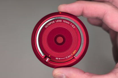 [US Duty Paid] Olympus Lens 15mm f/8 RED BCL-1580 Body Cap Lens for Pen USA